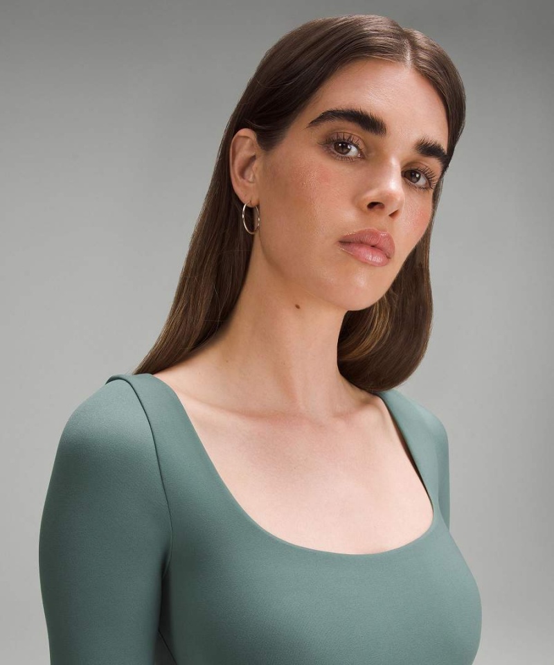 Body Lululemon Wundermost Ultra-Soft Nulu Square-Neck Long-Sleeve Mujer Verde Oscuro Chile | 142ULGAHF