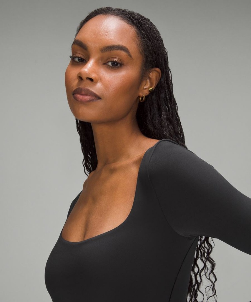 Body Lululemon Wundermost Ultra-Soft Nulu Square-Neck Long-Sleeve Mujer Negras Chile | 531DLSXZW
