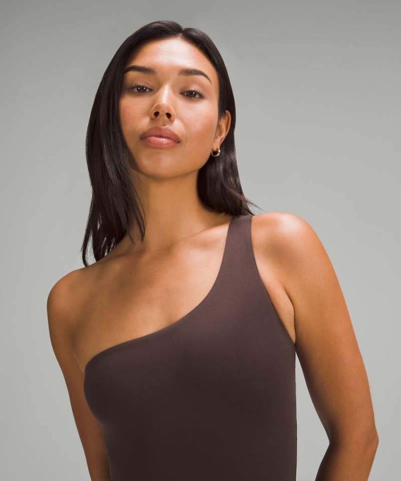 Body Lululemon Wundermost Ultra-Soft Nulu Asymmetrical Mujer Chocolate Chile | 673VCMRIA