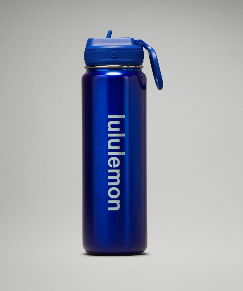 Botellas de Agua Lululemon Back to Life Deporte Bottle 24oz Straw Lid Mujer Azules Chile | 703GLFQUM