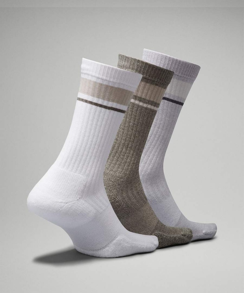 Calcetines Lululemon Daily Stride Acanalado Comodidad Crew 3 Pack Hombre Blancas Plateadas Gris Verde Oliva Chile | 381MWQUHD