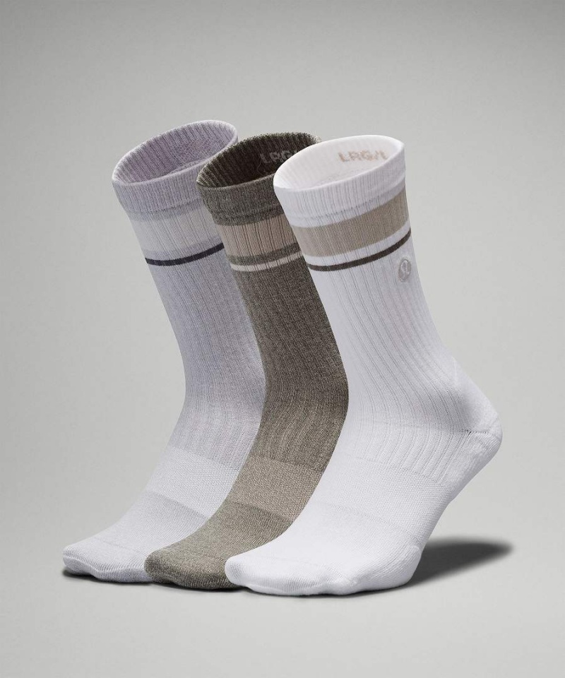 Calcetines Lululemon Daily Stride Acanalado Comodidad Crew 3 Pack Hombre Blancas Plateadas Gris Verde Oliva Chile | 381MWQUHD