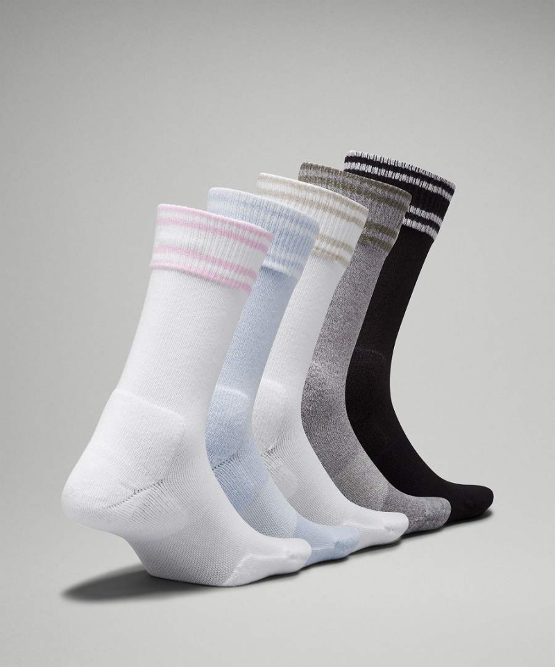 Calcetines Lululemon Daily Stride Comodidad Crew5 Pack Mujer Blancas Azules Beige Blancas Gris Negras Chile | 469LVCHKF