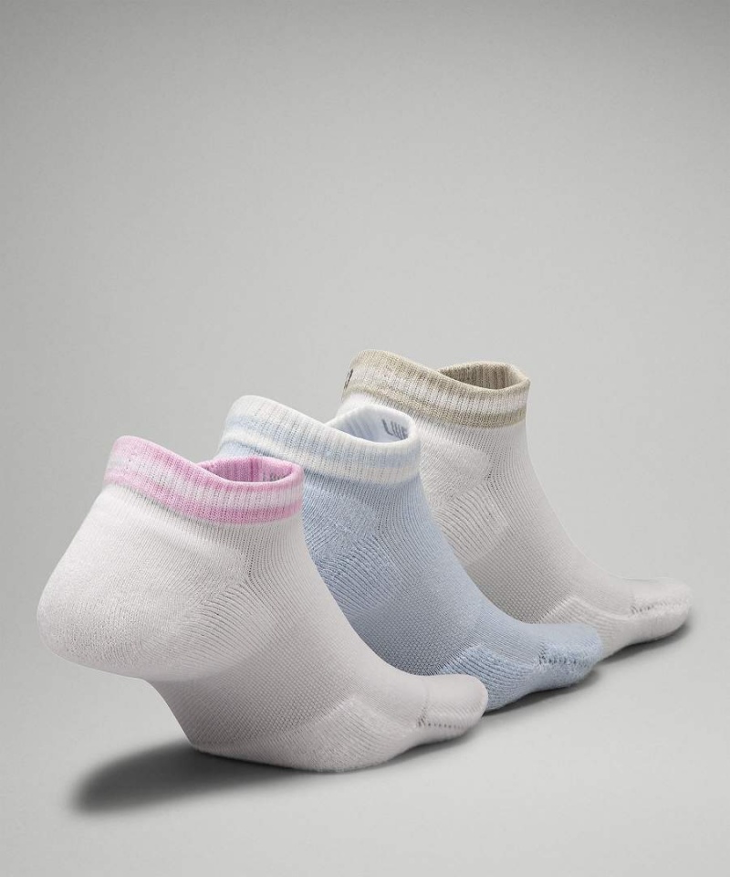 Calcetines Lululemon Daily Stride Comodidad Low-Ankle Stripe 3 Pack Mujer Blancas Azules Beige Blancas Chile | 372FMWJIA