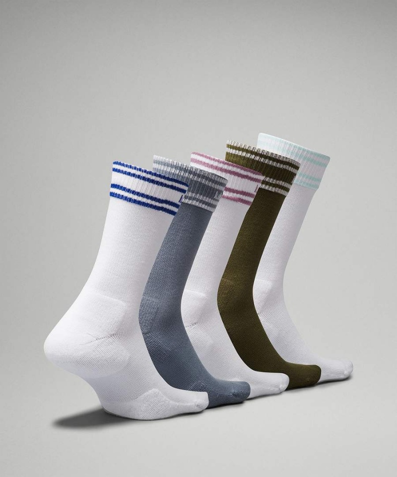 Calcetines Lululemon Daily Stride Comodidad Crew 5 Pack Hombre Azules Blancas Verde Chile | 927BRTAWO