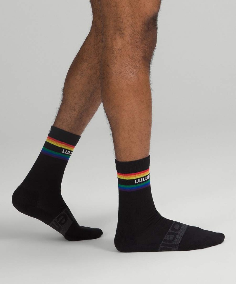 Calcetines Lululemon Daily Stride Crew StripeWordmark Hombre Negras Chile | 842YZTUAK