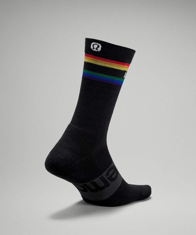 Calcetines Lululemon Daily Stride Crew StripeWordmark Hombre Negras Chile | 842YZTUAK