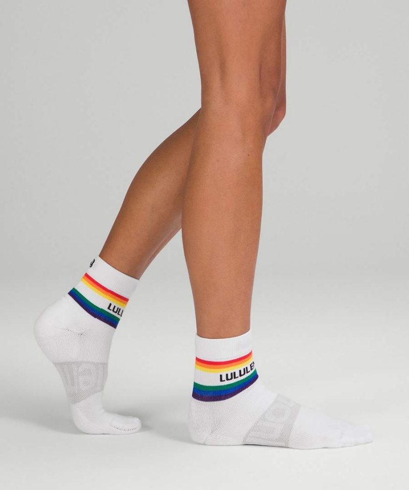 Calcetines Lululemon Daily Stride Mid-Crew Stripe Wordmark Mujer Blancas Chile | 269IMEYQF