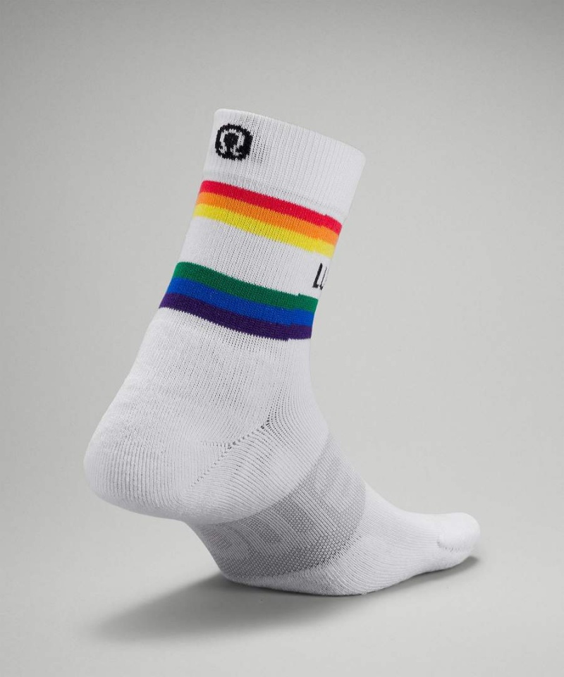 Calcetines Lululemon Daily Stride Mid-Crew Stripe Wordmark Mujer Blancas Chile | 269IMEYQF