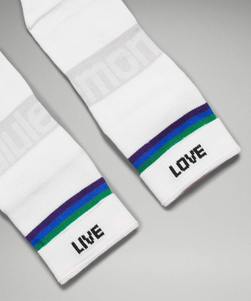 Calcetines Lululemon Daily Stride Mid-Crew Stripe Wordmark Mujer Blancas Chile | 269IMEYQF