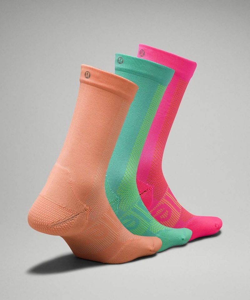 Calcetines Lululemon Power Stride Crew 3 Pack Mujer Coral Turquesa Rosas Chile | 981DGBCQH