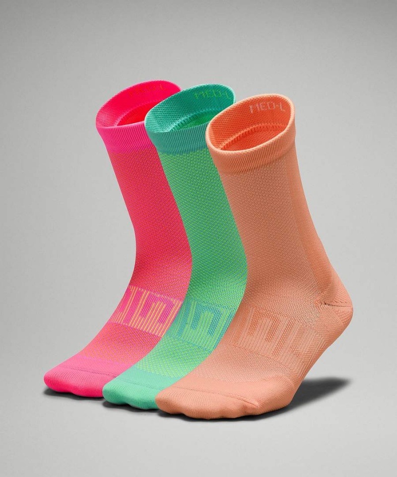 Calcetines Lululemon Power Stride Crew 3 Pack Mujer Coral Turquesa Rosas Chile | 981DGBCQH