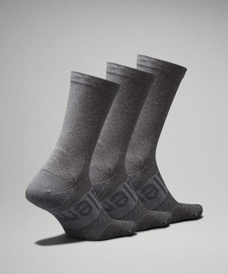 Calcetines Lululemon Power Stride Crew 3 Pack Hombre Gris Chile | 691JNTPLB