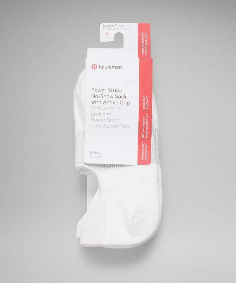 Calcetines Lululemon Power Stride No-Show with Active Grip 5 Pack Mujer Blancas Chile | 903NJLUDP