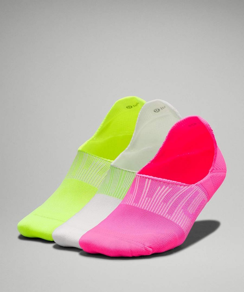 Calcetines Lululemon Power Stride No-Show with Active Grip 3 Pack Mujer Rosas Blancas Amarillo Chile | 129EJMQIH