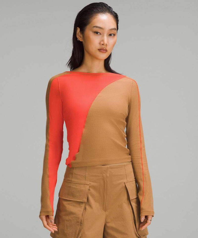 Camisa Manga Larga Lululemon Asymmetrical Acanalado Algodon Long-Sleeve Mujer Beige Naranjas Chile | 295XRGPDQ