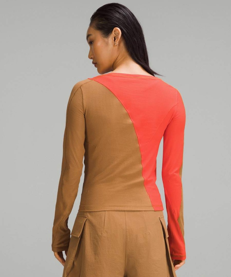 Camisa Manga Larga Lululemon Asymmetrical Acanalado Algodon Long-Sleeve Mujer Beige Naranjas Chile | 295XRGPDQ