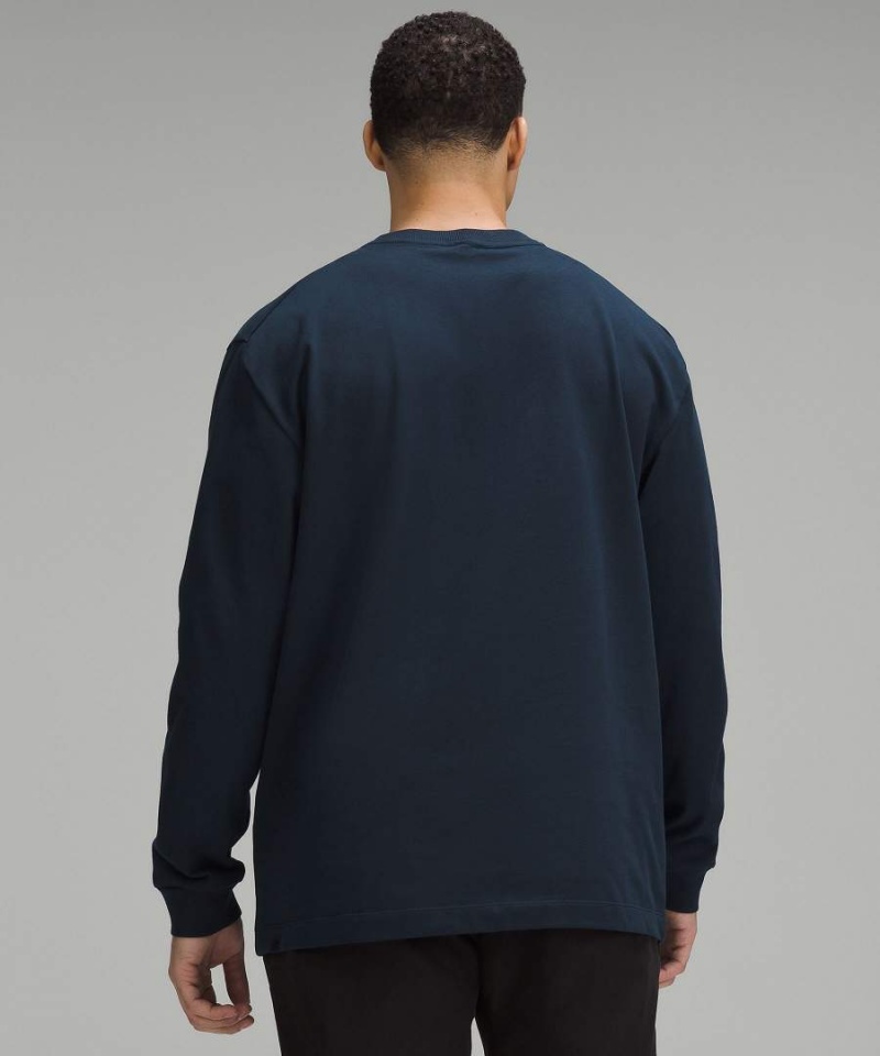 Camisa Manga Larga Lululemon Heavyweight Algodon Jersey Hombre Azul Marino Chile | 405WTGLUH