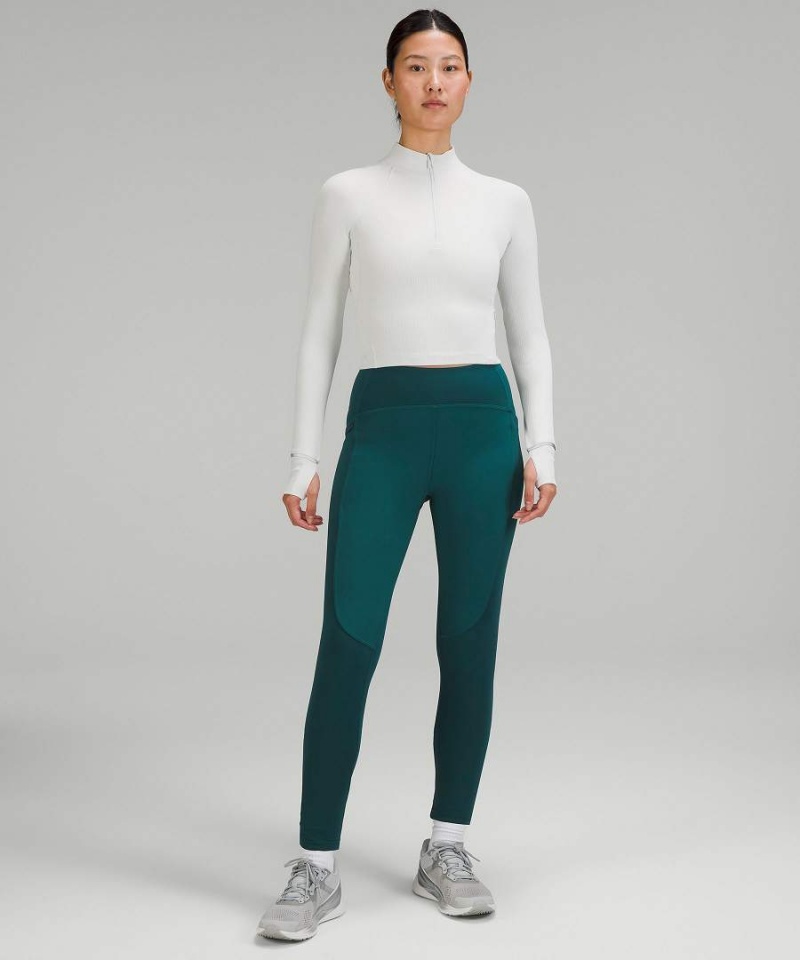 Camisa Manga Larga Lululemon It's Rulu Acanalado Cropped Half Zip Mujer Blancas Chile | 421NRFOVQ