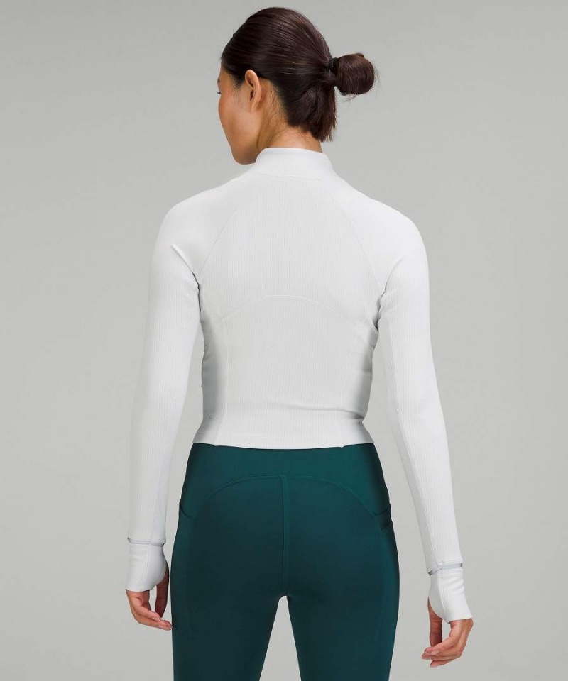 Camisa Manga Larga Lululemon It's Rulu Acanalado Cropped Half Zip Mujer Blancas Chile | 421NRFOVQ