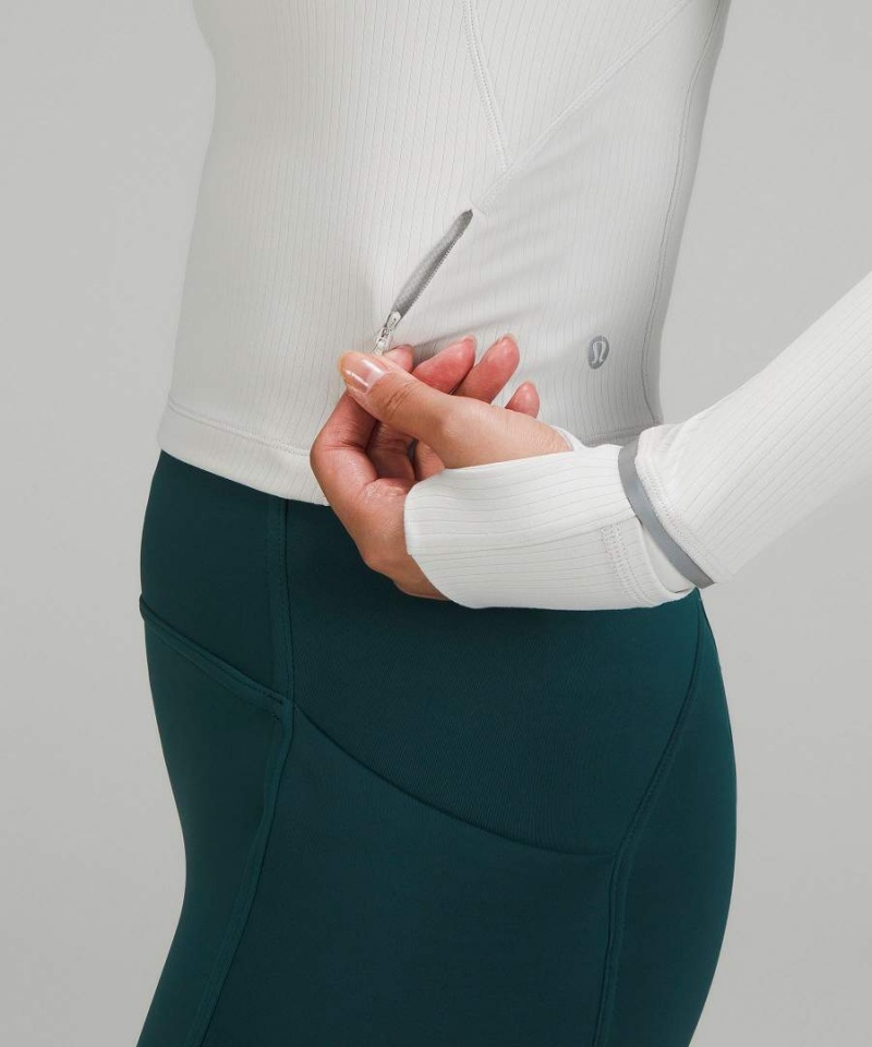 Camisa Manga Larga Lululemon It's Rulu Acanalado Cropped Half Zip Mujer Blancas Chile | 421NRFOVQ