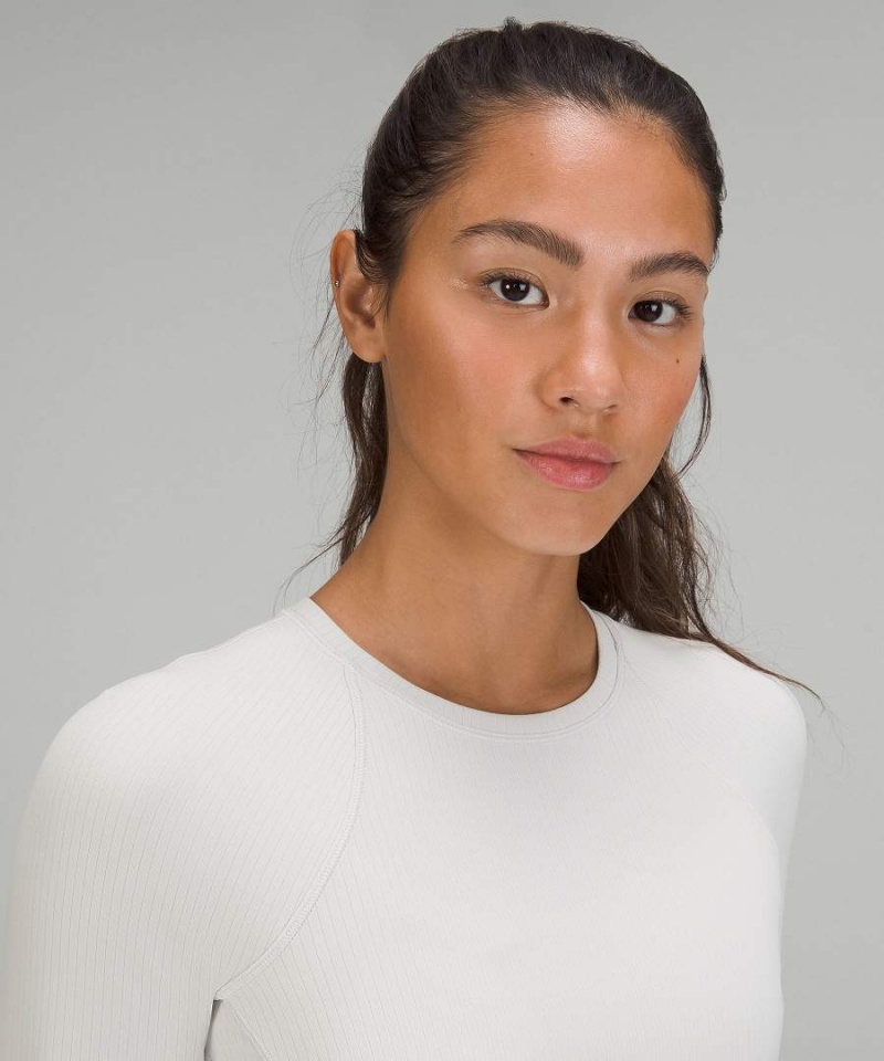 Camisa Manga Larga Lululemon It's Rulu Acanalado Mujer Blancas Chile | 438RZCPVB