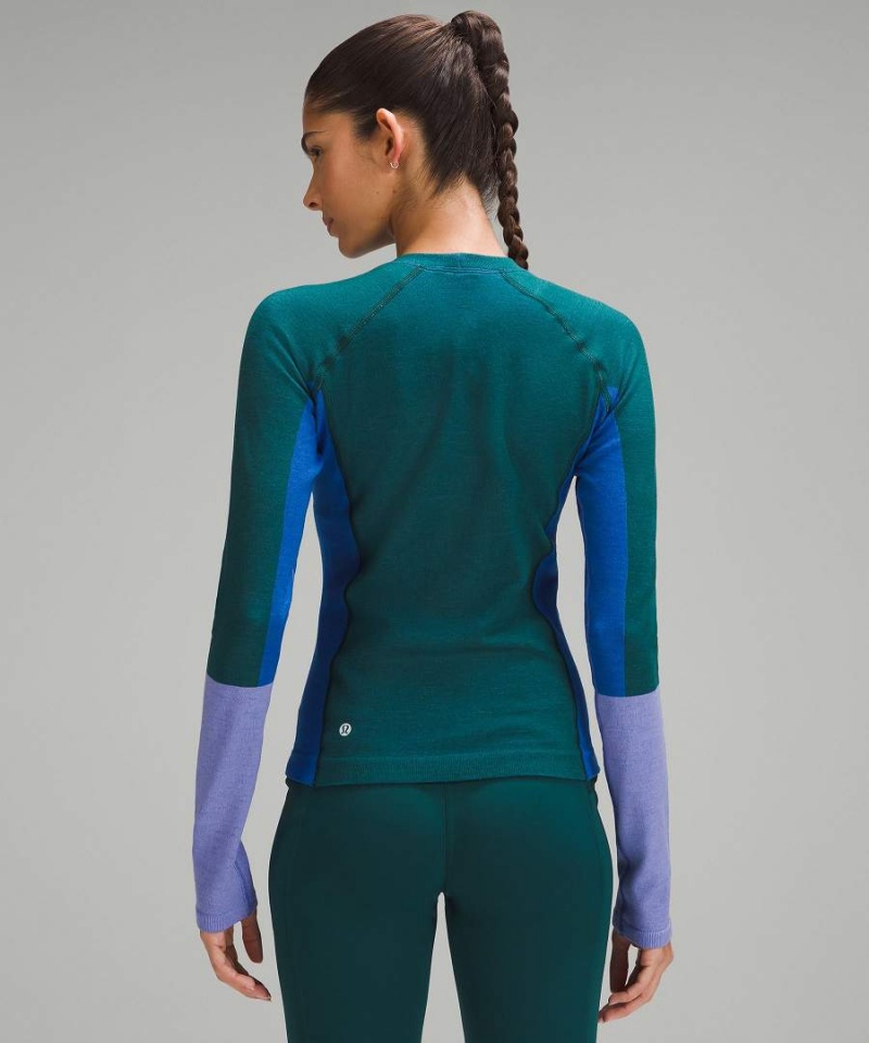 Camisa Manga Larga Lululemon Keep the Heat Thermal Colourblock Mujer Turquesa Azules Lavanda Oscuro Chile | 780HEFVYS