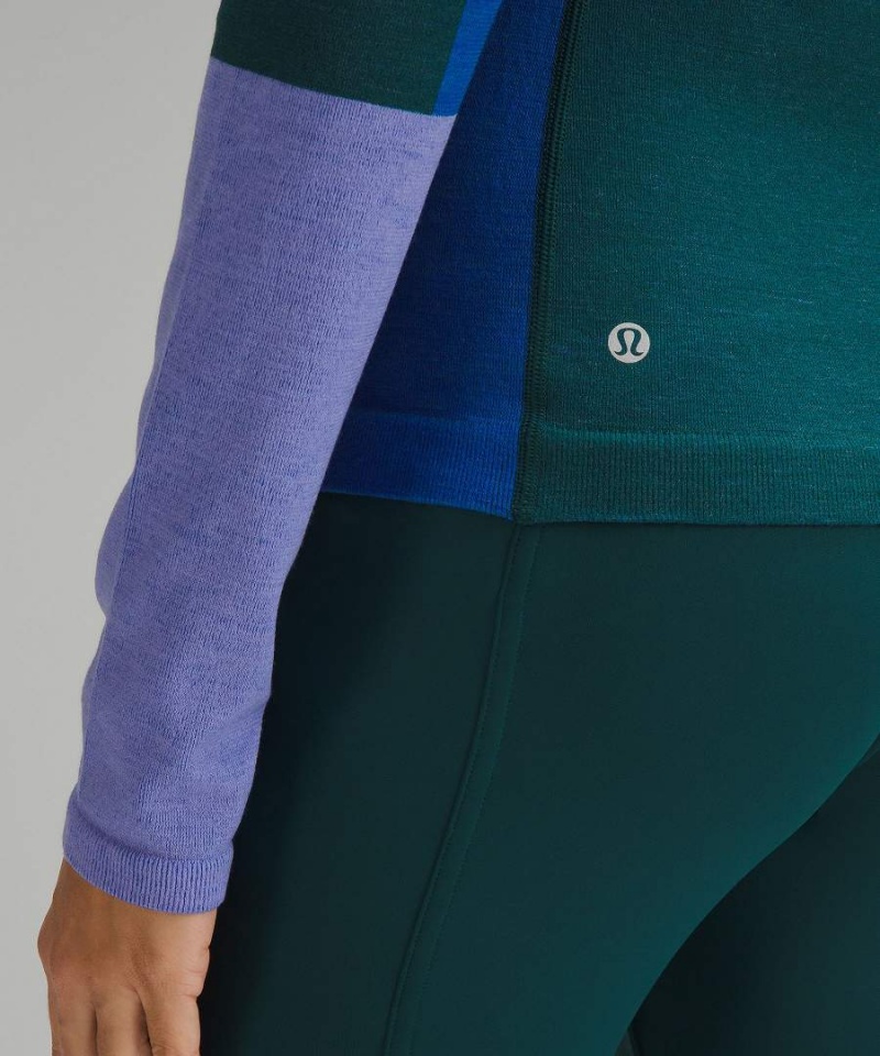 Camisa Manga Larga Lululemon Keep the Heat Thermal Colourblock Mujer Turquesa Azules Lavanda Oscuro Chile | 780HEFVYS