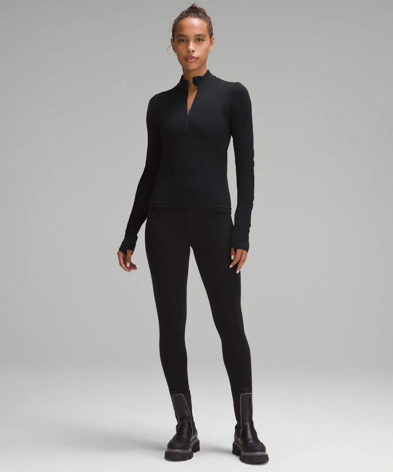 Camisa Manga Larga Lululemon Merino Lana-Blend Base Layer Half Zip Mujer Negras Chile | 248QITYBN