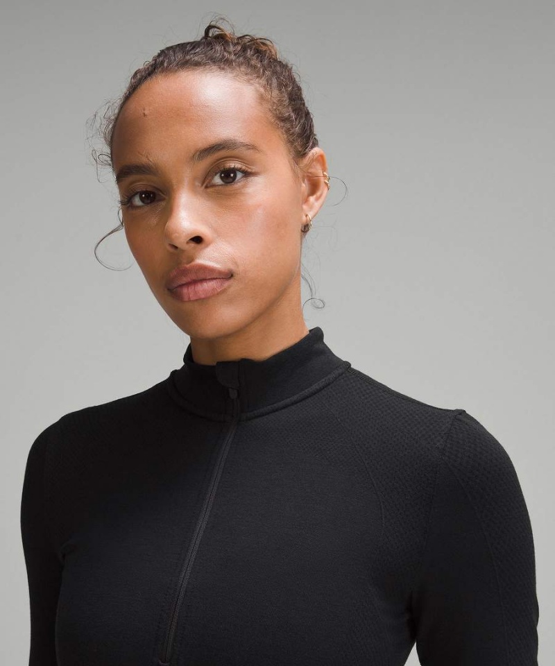 Camisa Manga Larga Lululemon Merino Lana-Blend Base Layer Half Zip Mujer Negras Chile | 248QITYBN