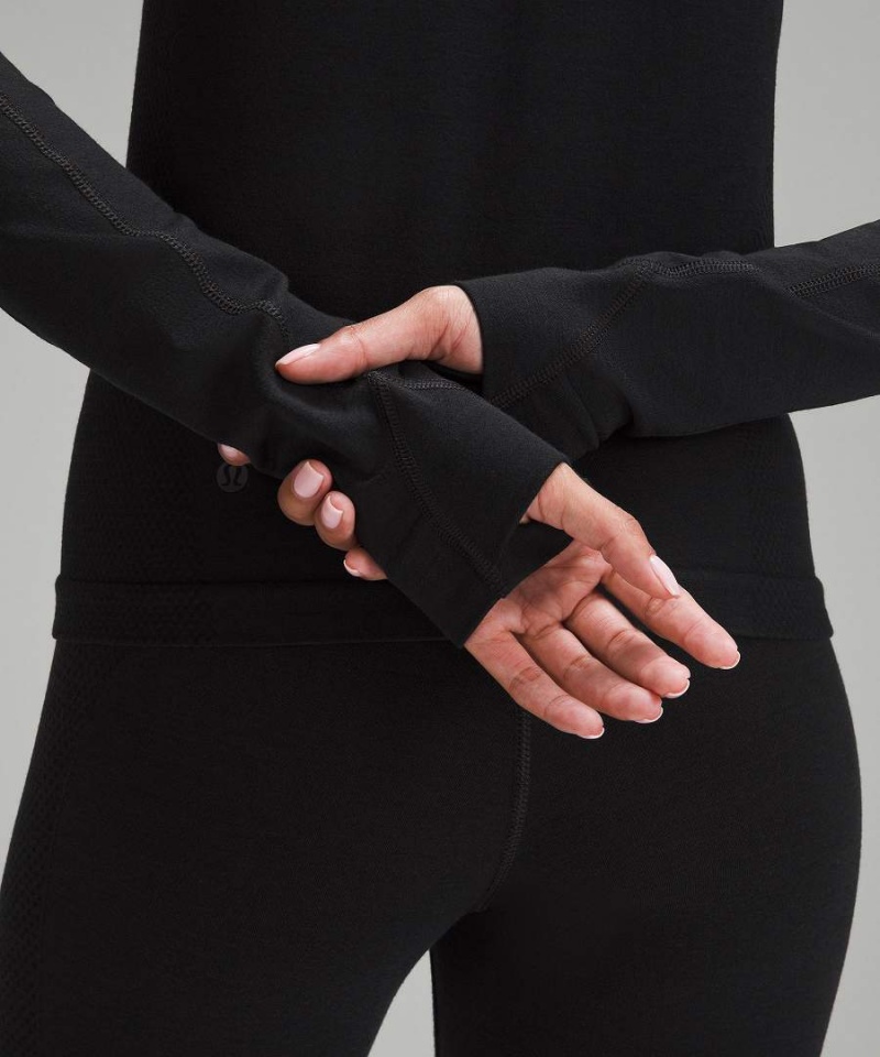 Camisa Manga Larga Lululemon Merino Lana-Blend Base Layer Half Zip Mujer Negras Chile | 248QITYBN