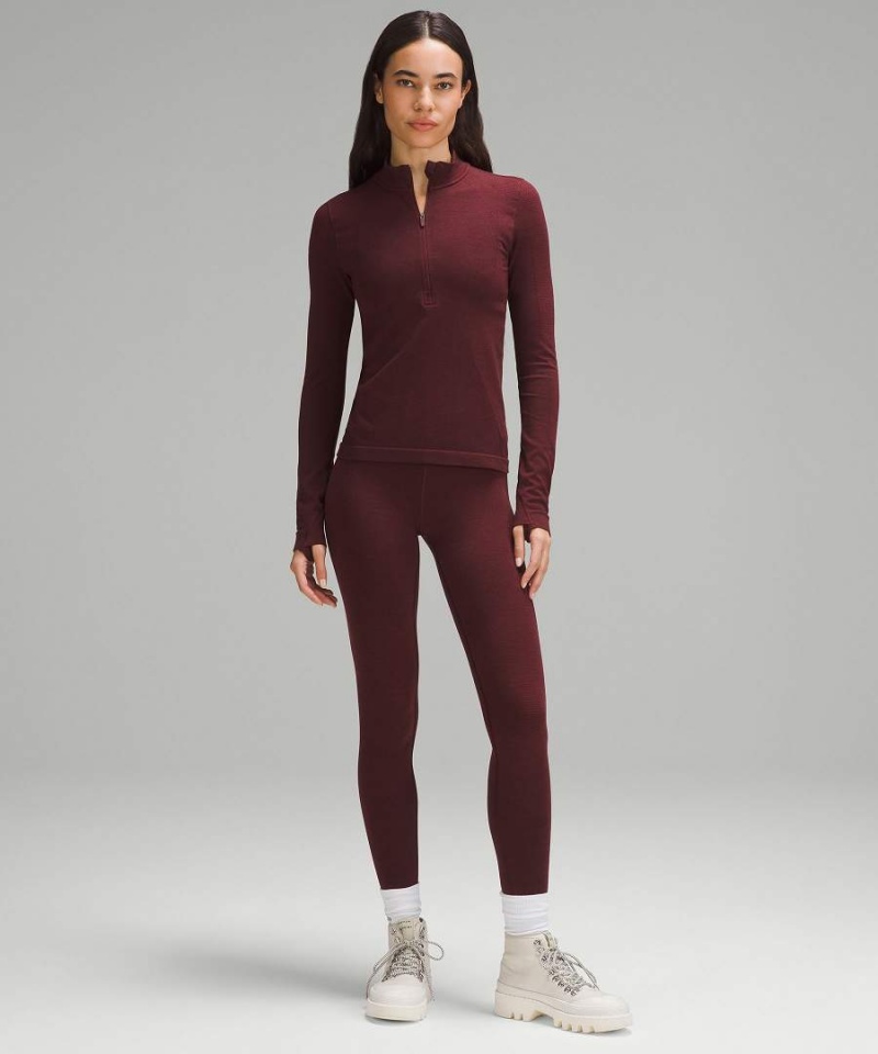 Camisa Manga Larga Lululemon Merino Lana-Blend Base Layer Half Zip Mujer Rojas Burdeos Chile | 348YQFJVD