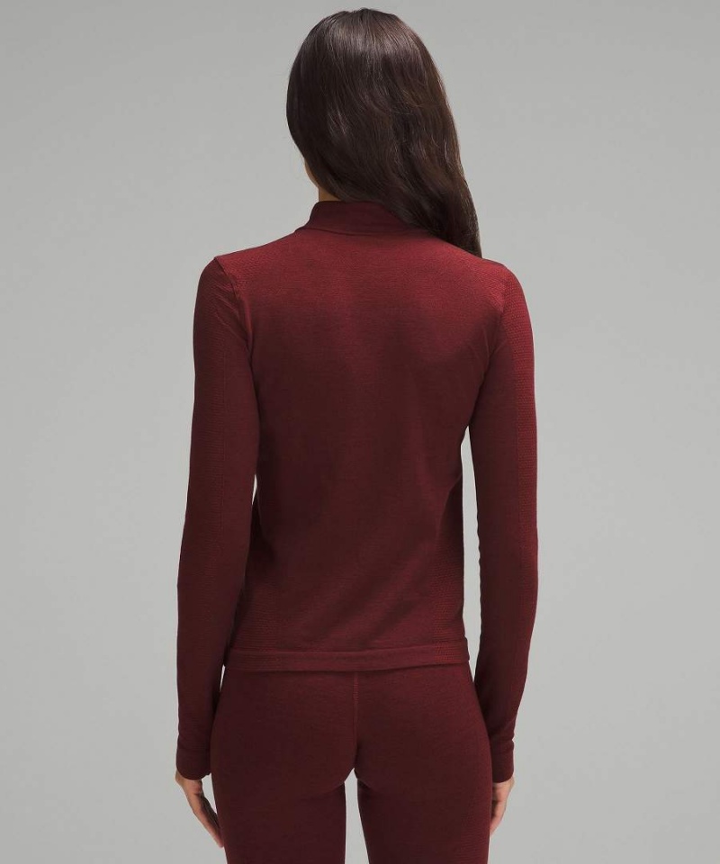 Camisa Manga Larga Lululemon Merino Lana-Blend Base Layer Half Zip Mujer Rojas Burdeos Chile | 348YQFJVD