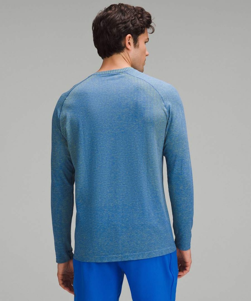 Camisa Manga Larga Lululemon Metal Vent Tech Hombre Amarillo Azules Chile | 193HVPYTU