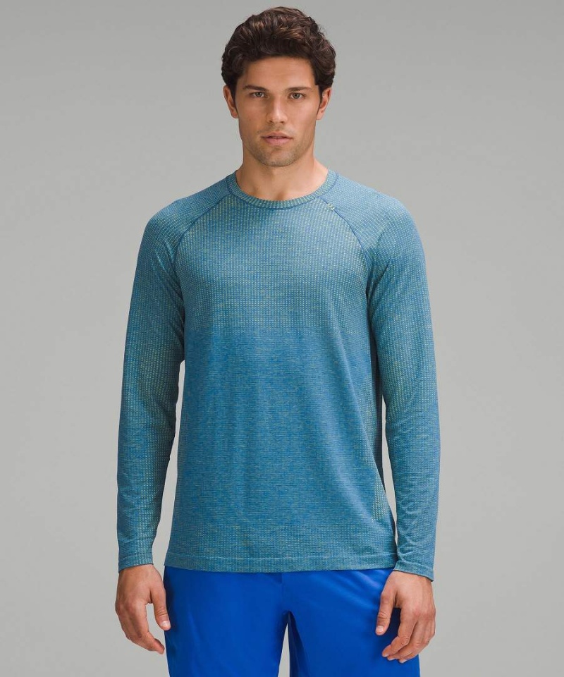 Camisa Manga Larga Lululemon Metal Vent Tech Hombre Amarillo Azules Chile | 193HVPYTU