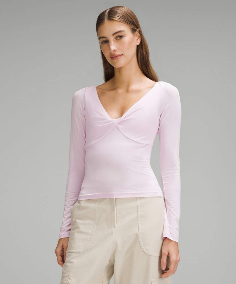 Camisa Manga Larga Lululemon Modal-Silk Blend V-Neck Mujer Rosas Chile | 062ETQXRA