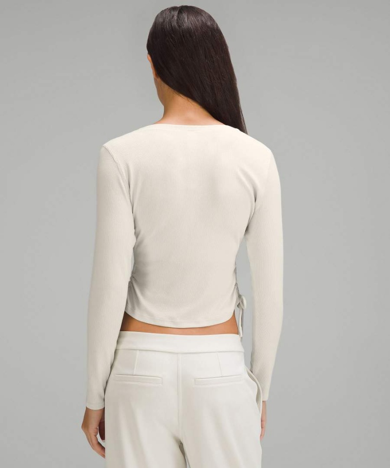 Camisa Manga Larga Lululemon Side-Cinch Acanalado Cardigan Mujer Beige Chile | 609IDLKBC