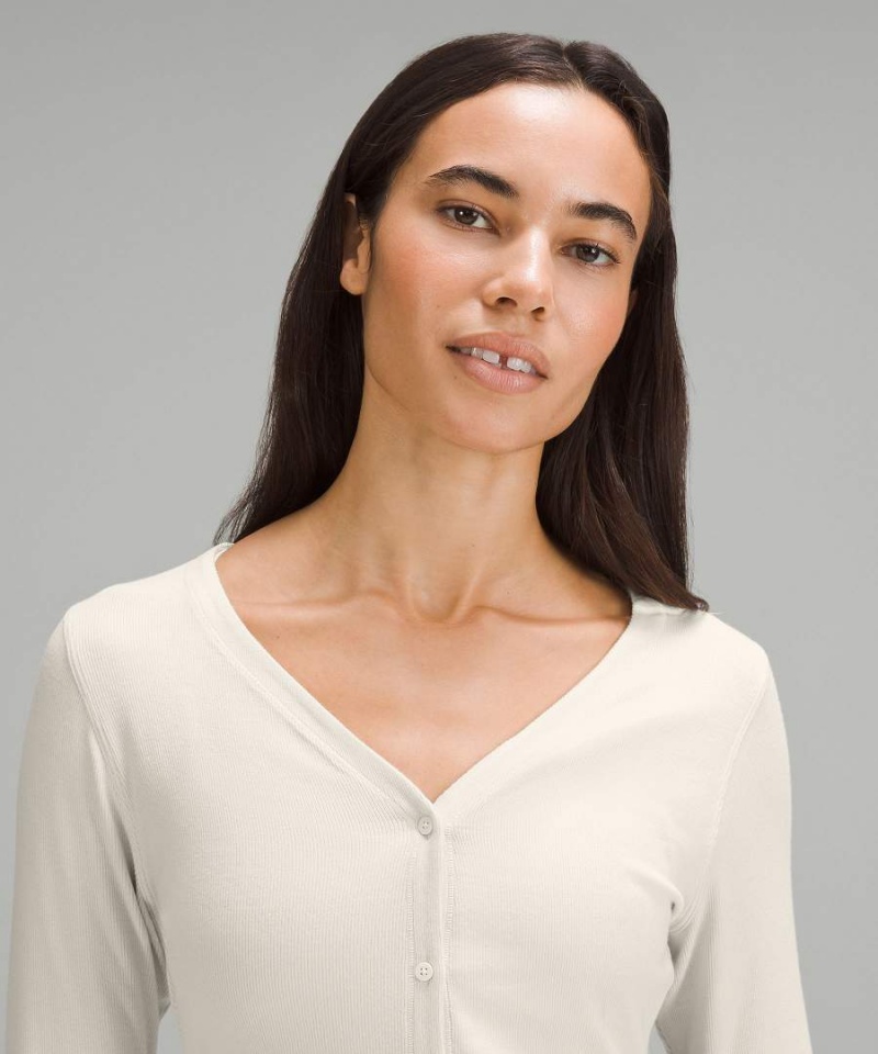 Camisa Manga Larga Lululemon Side-Cinch Acanalado Cardigan Mujer Beige Chile | 609IDLKBC