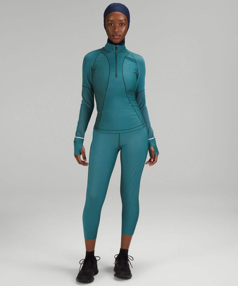Camisa Manga Larga Lululemon Two-Tone Acanalado Correr Half Zip Mujer Verde Azules Chile | 853VIRPEC