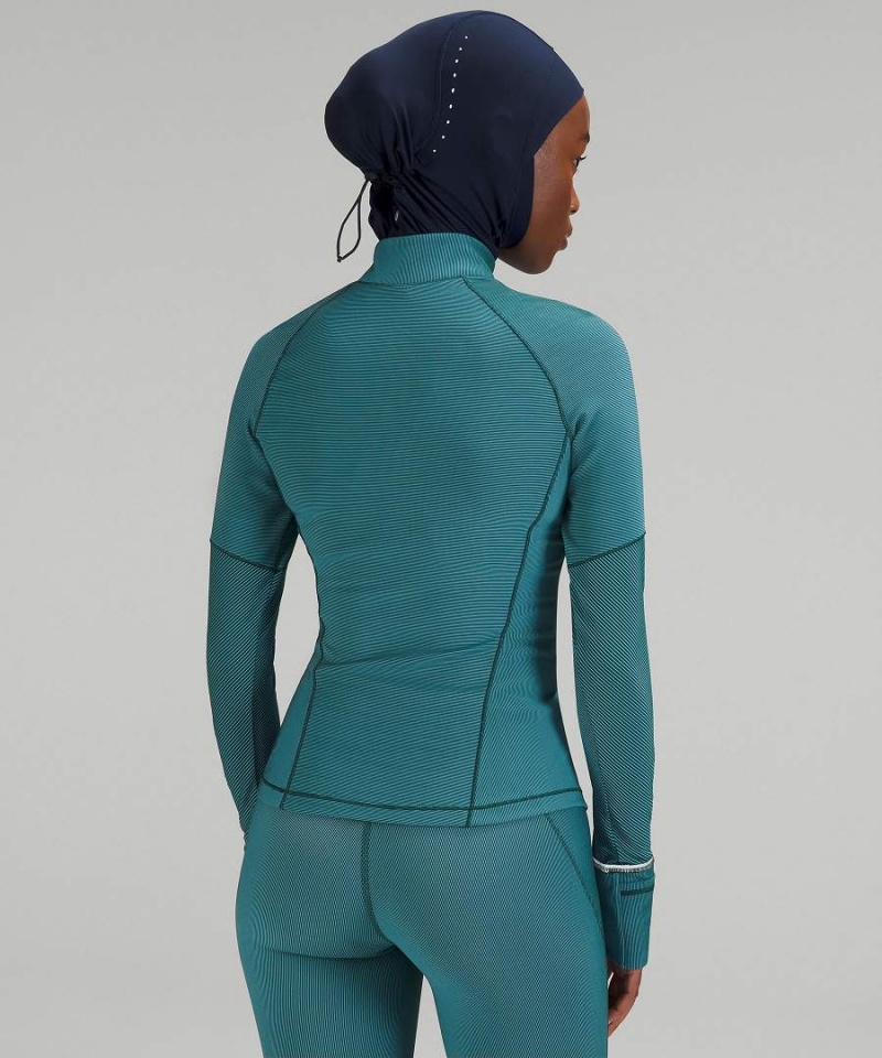 Camisa Manga Larga Lululemon Two-Tone Acanalado Correr Half Zip Mujer Verde Azules Chile | 853VIRPEC