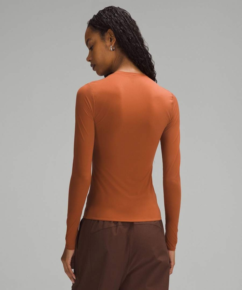 Camisa Manga Larga Lululemon Wundermost Ultra-Soft Nulu Crewneck Mujer Marrones Chile | 742XEMBAP