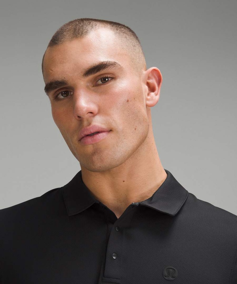Camisa Polo Lululemon Logo Deporte Corta Sleeve Hombre Negras Chile | 580PMJFEH