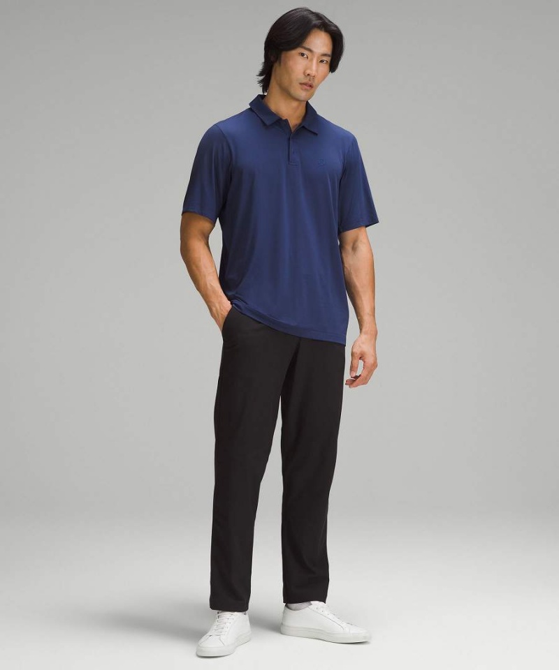 Camisa Polo Lululemon Logo Deporte Corta Sleeve Hombre Azul Marino Chile | 824EQZCVI