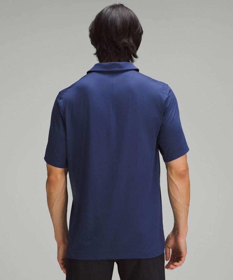Camisa Polo Lululemon Logo Deporte Corta Sleeve Hombre Azul Marino Chile | 824EQZCVI