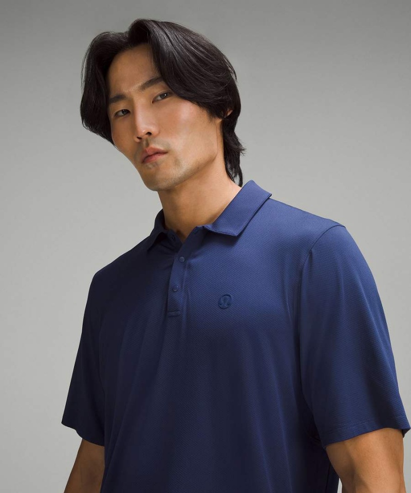 Camisa Polo Lululemon Logo Deporte Corta Sleeve Hombre Azul Marino Chile | 824EQZCVI