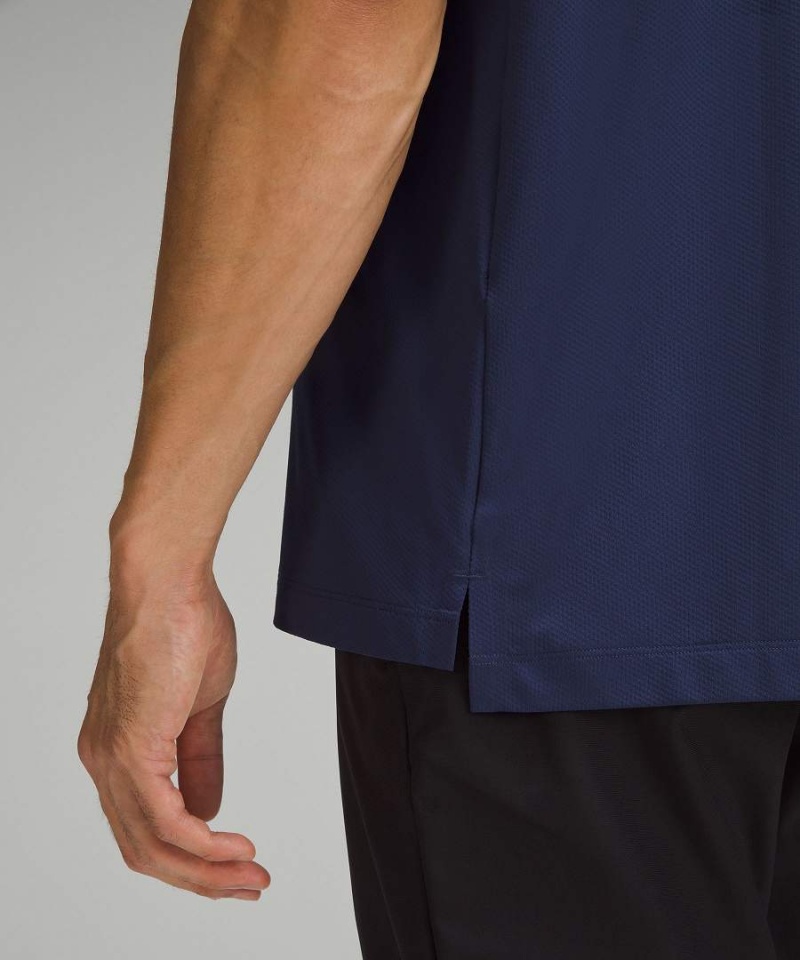Camisa Polo Lululemon Logo Deporte Corta Sleeve Hombre Azul Marino Chile | 824EQZCVI