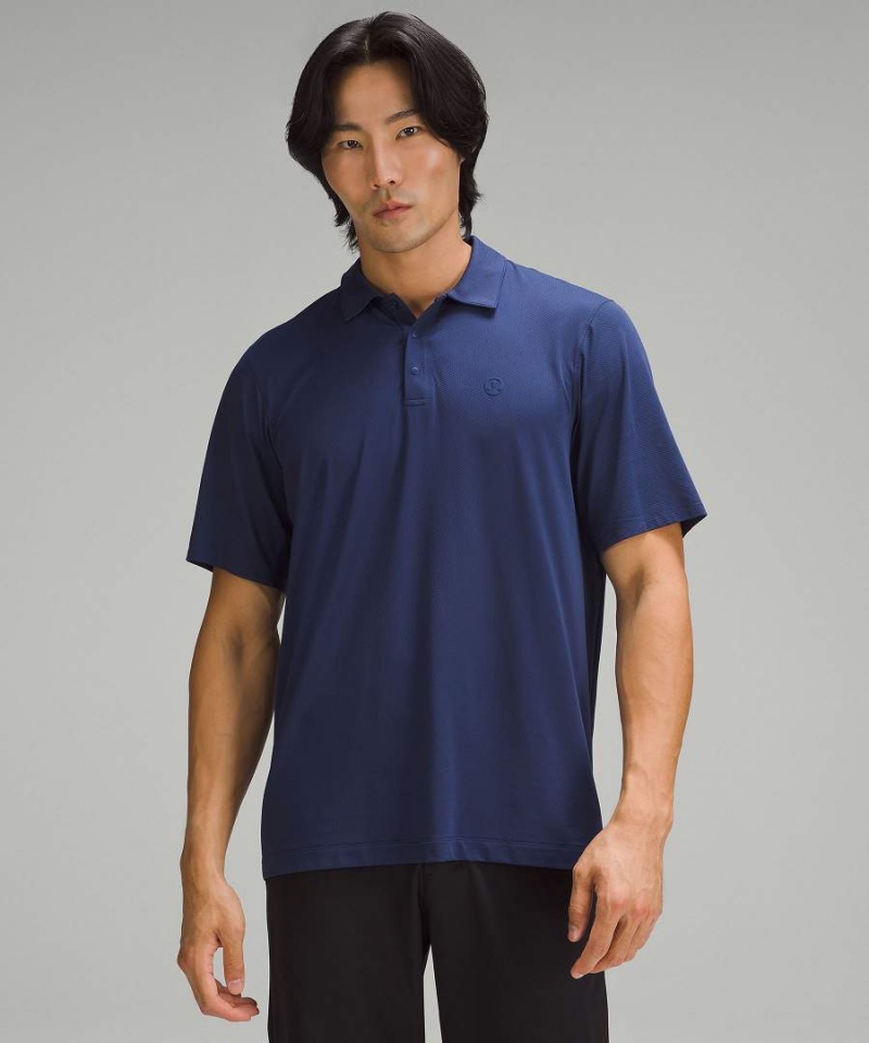 Camisa Polo Lululemon Logo Deporte Corta Sleeve Hombre Azul Marino Chile | 824EQZCVI