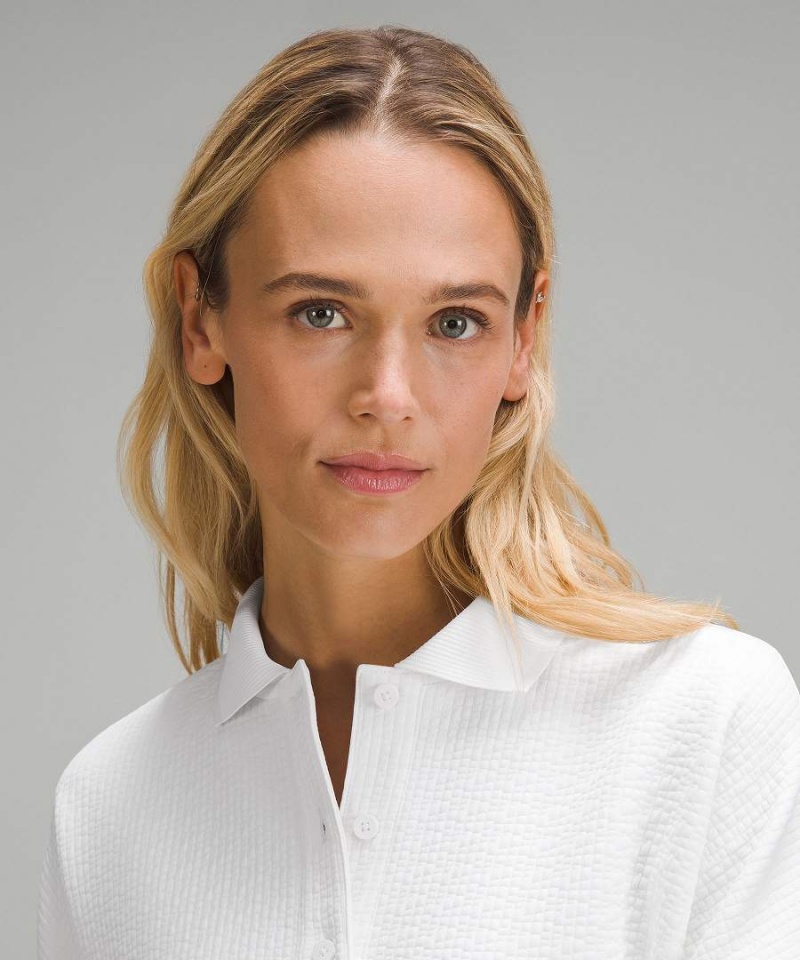 Camisa Polo Lululemon Textured Long-Sleeve Mujer Blancas Blancas Chile | 208QJIBOW