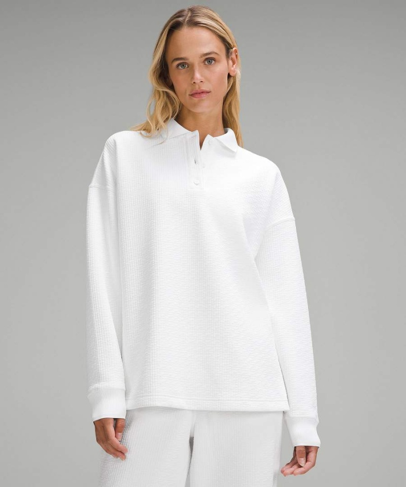 Camisa Polo Lululemon Textured Long-Sleeve Mujer Blancas Blancas Chile | 208QJIBOW