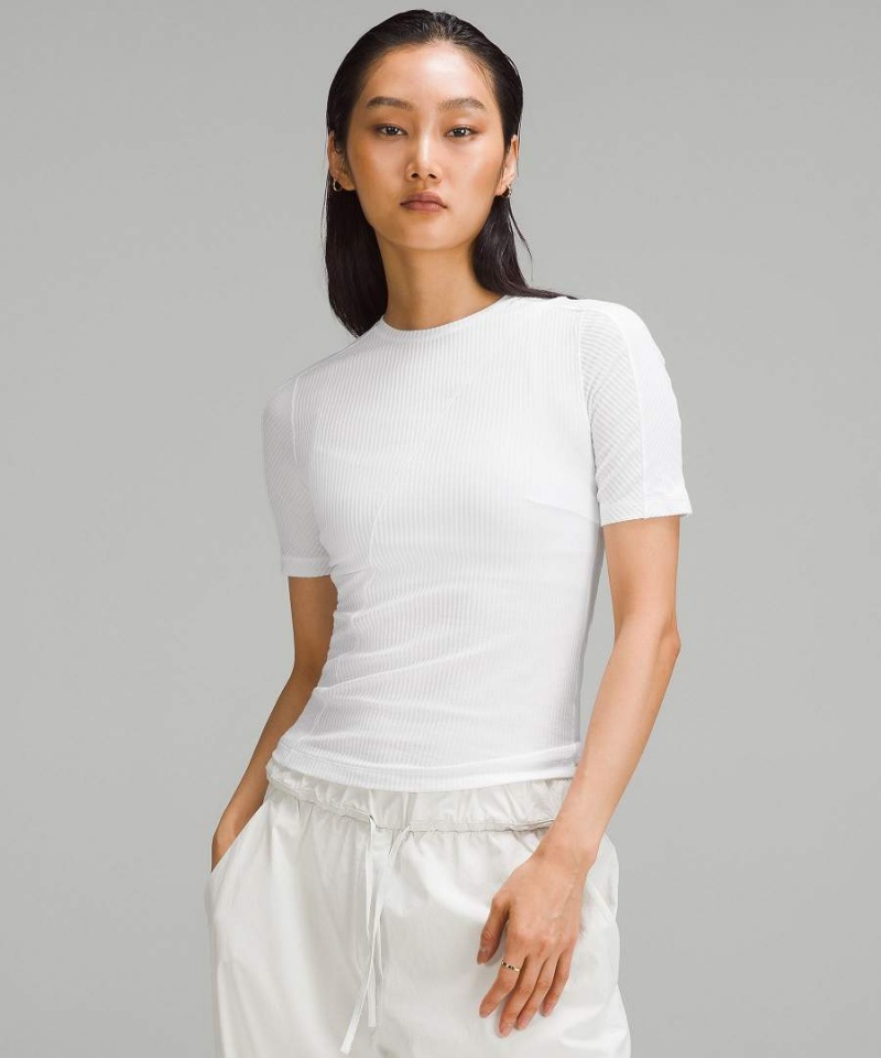 Camiseta Lululemon Asymmetrical Acanalado Algodon Mujer Blancas Chile | 984MAXLOF